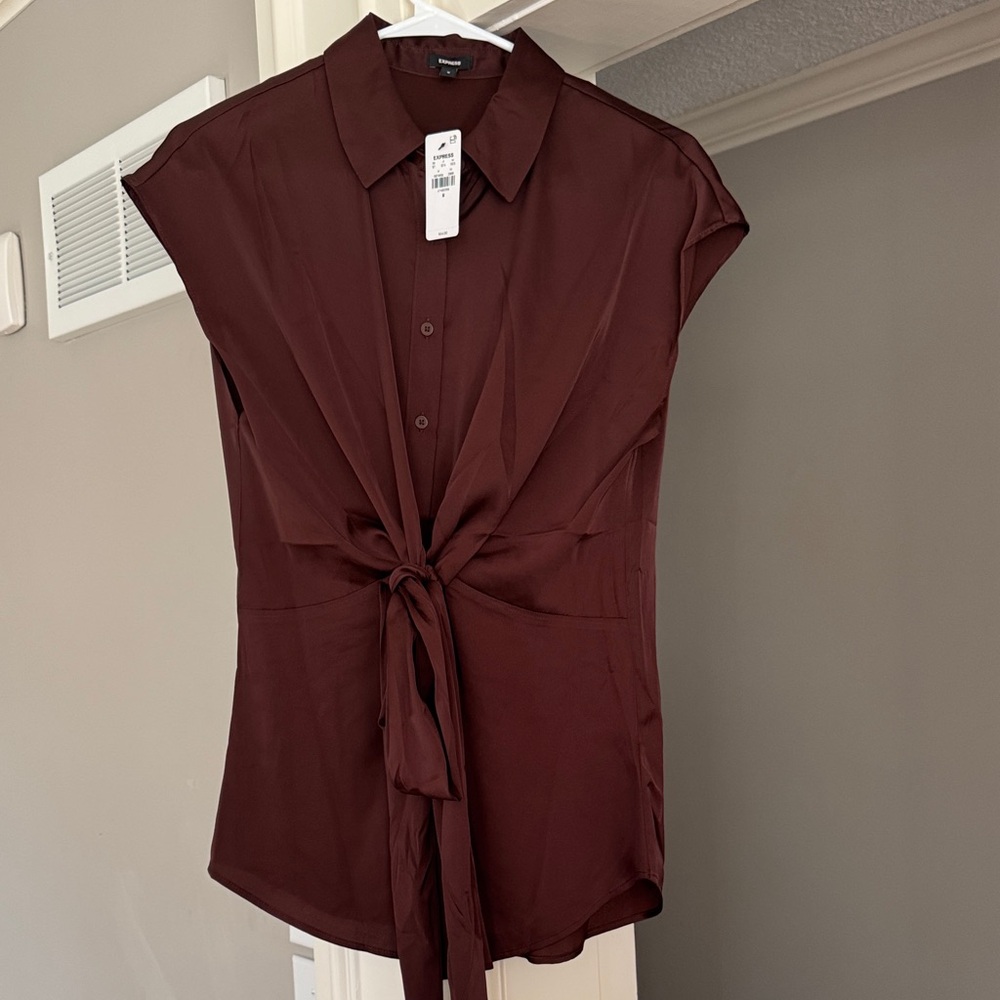 Express Burgundy Tie-Front Blouse